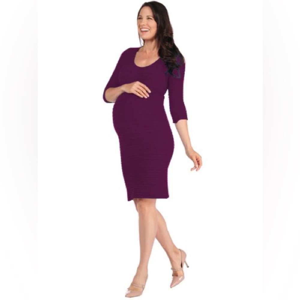 TEES BY TINA SCOOP NECK CRINKLE MATERNITY DRESS IN PURPLE OS